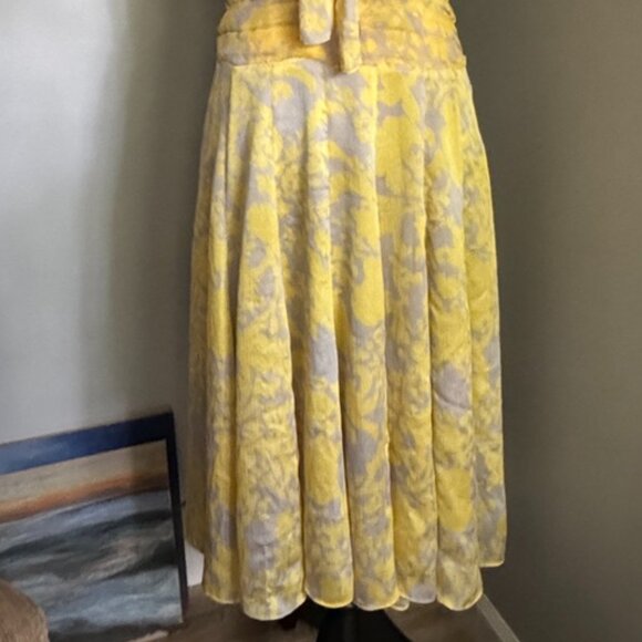 Unique Beautiful Alegense Collection Silky Tie-Neck Floral Dress Size Large - Picture 4 of 11
